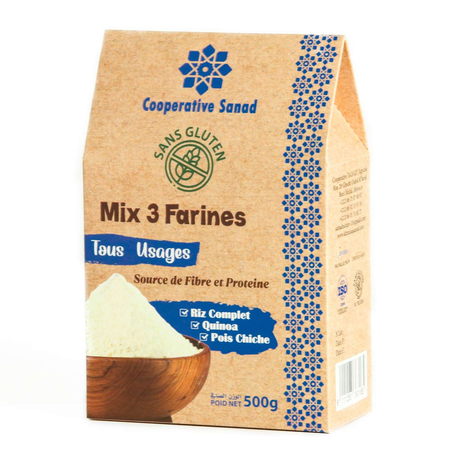 Mix 3 Farines ( 100% sans Gluten ) - 500g - à base pois chiches